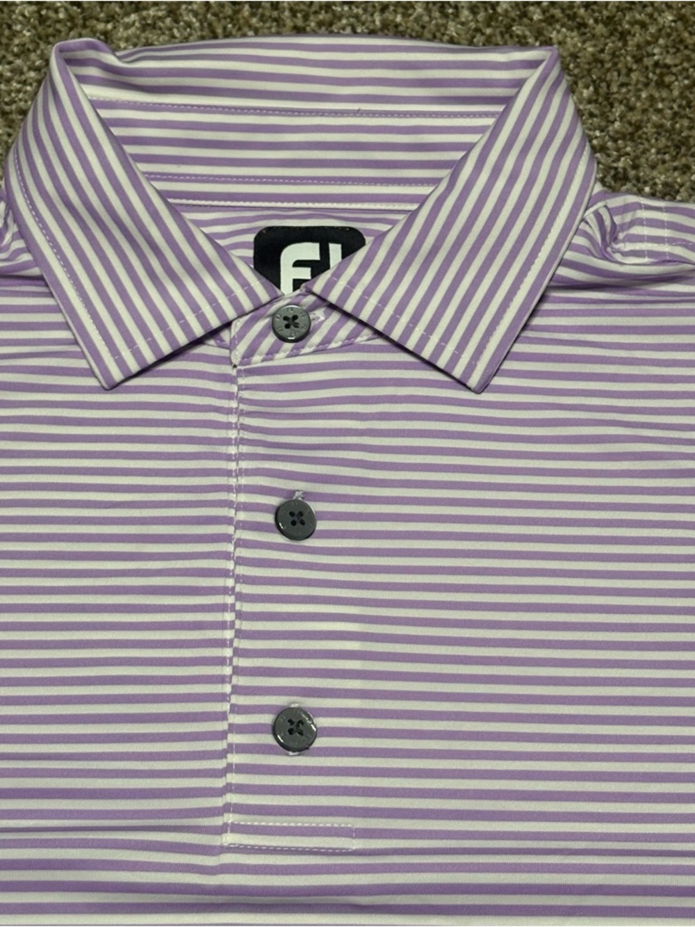 FootJoy Men's Large Purple and White Striped Polo - Picture 4 of 10
